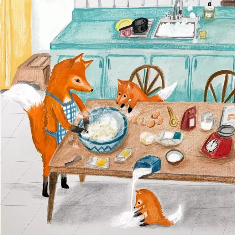 Cosy Baking Fox Family 